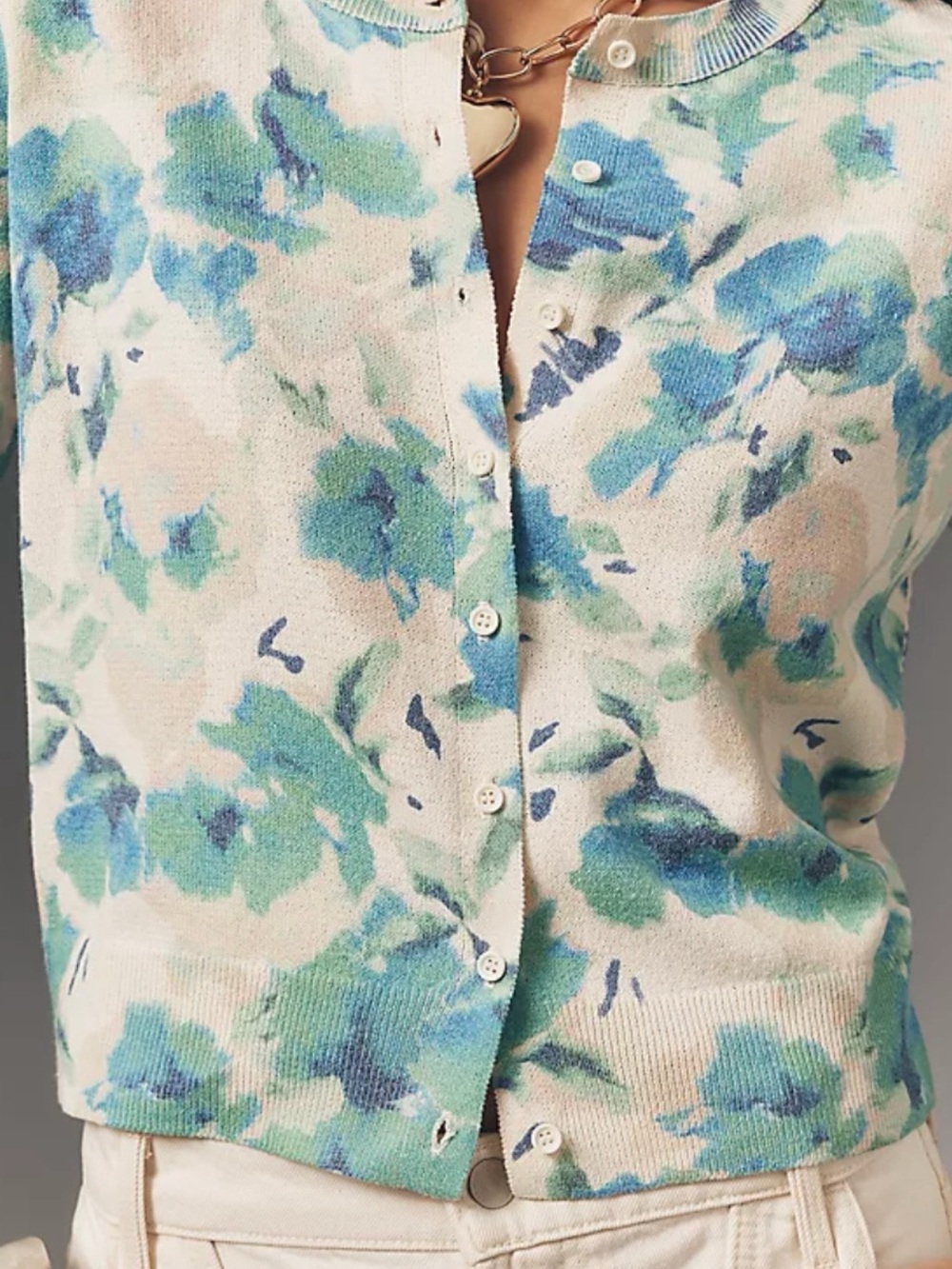 Floral Watercolor Cardigan in Blue and Green Anthropologie